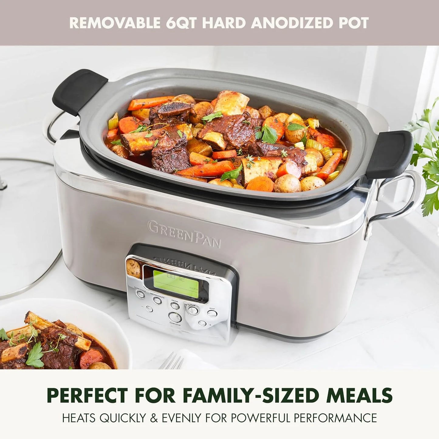 8-in-1 Programmable 6QT Electric Slow Cooker with Dishwasher-Safe Lid and Removable Base