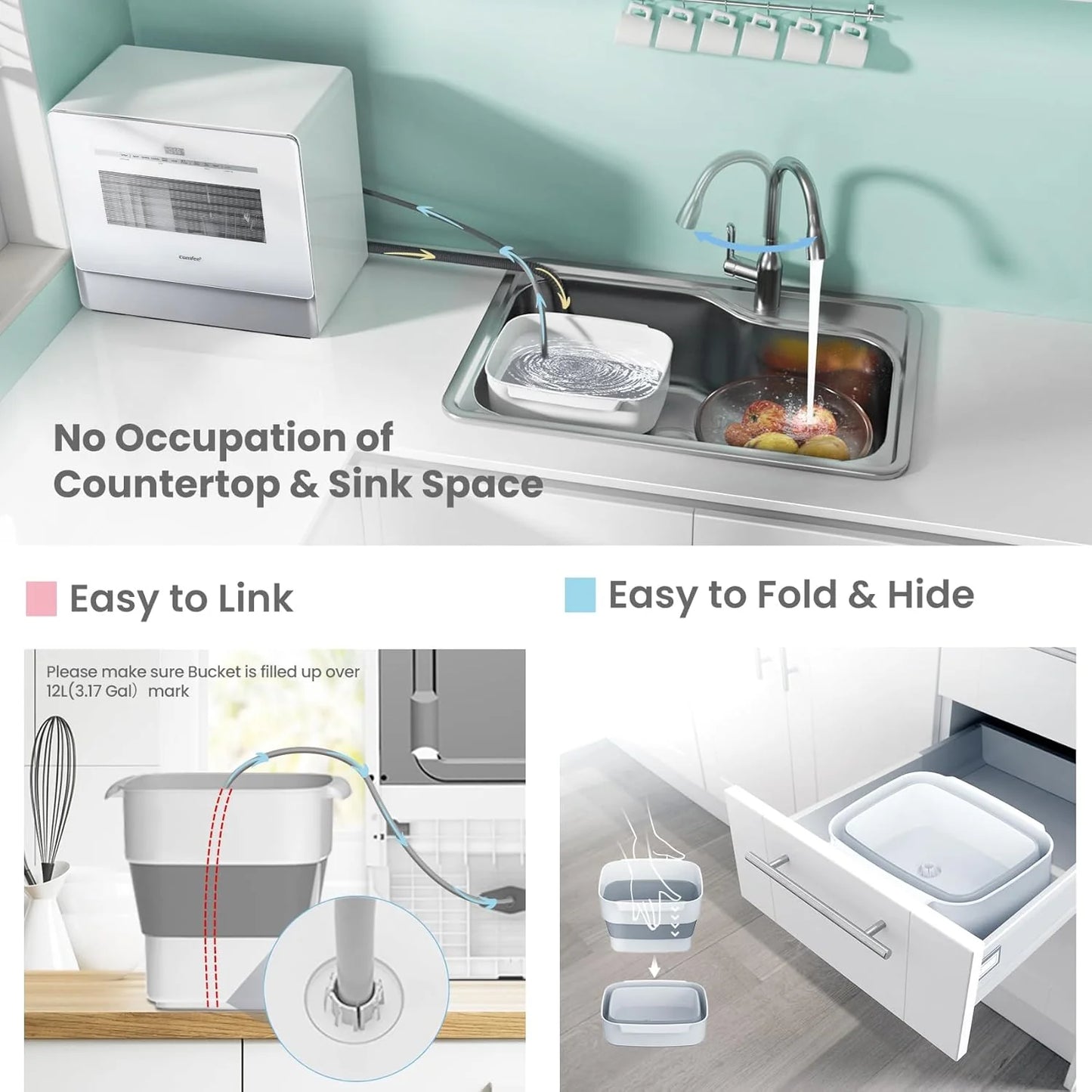 COMFEE' Portable Mini Dishwasher Countertop with 5L Built-in Water Tank