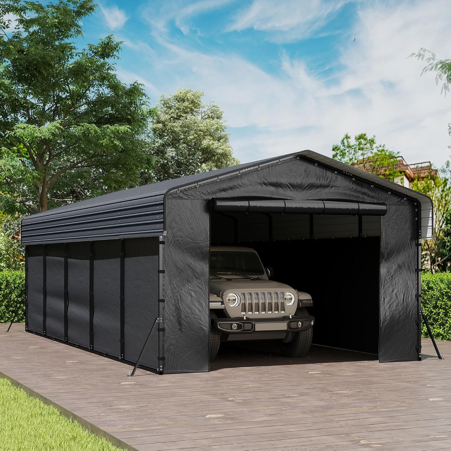 10'x15' Heavy Duty Metal Carport, Outdoor Garage Car Shelter Shade with Heavier Frame