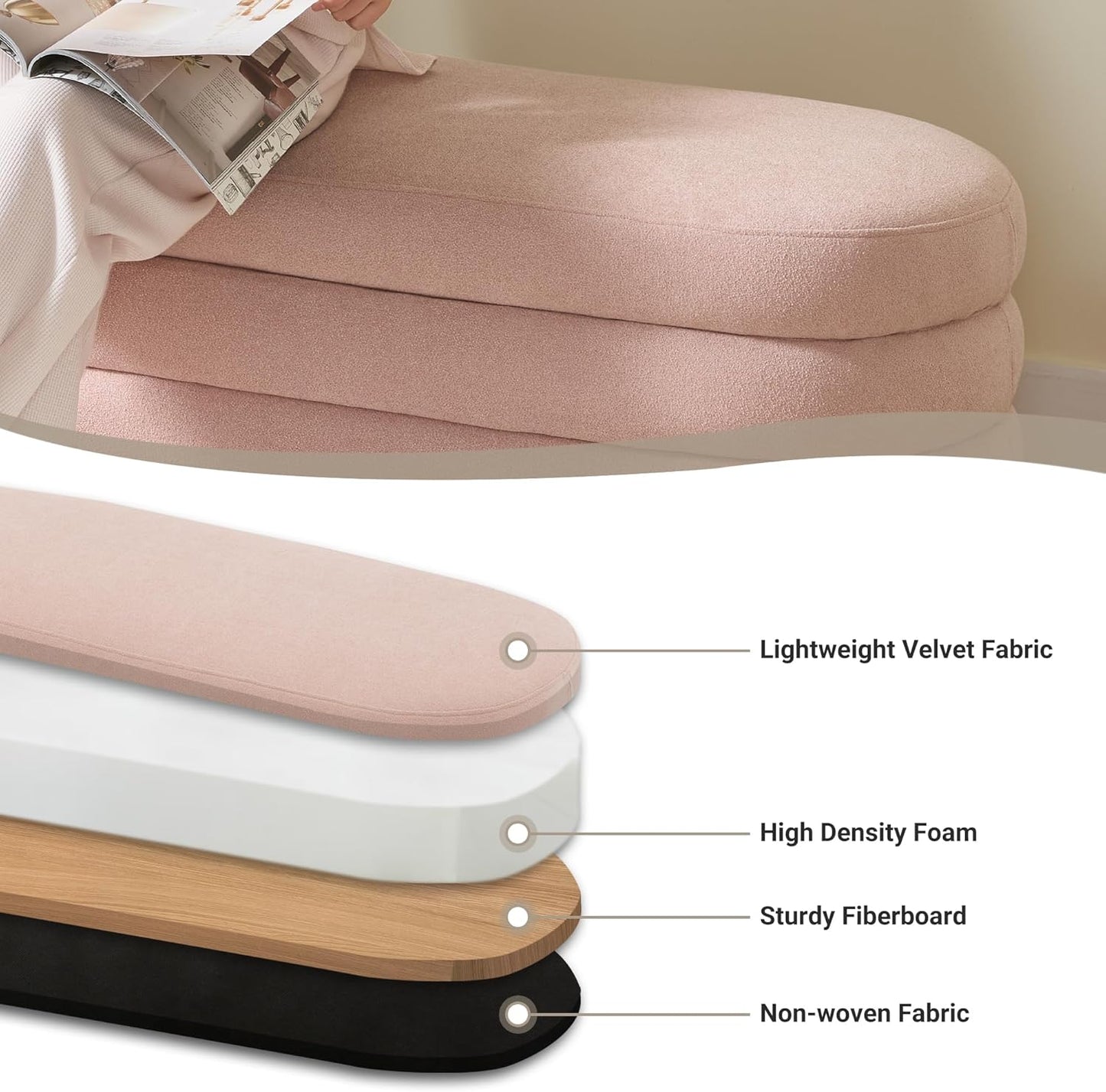 Storage Ottoman Bench 49.2 Inch Upholstered Fabric Storage Bench