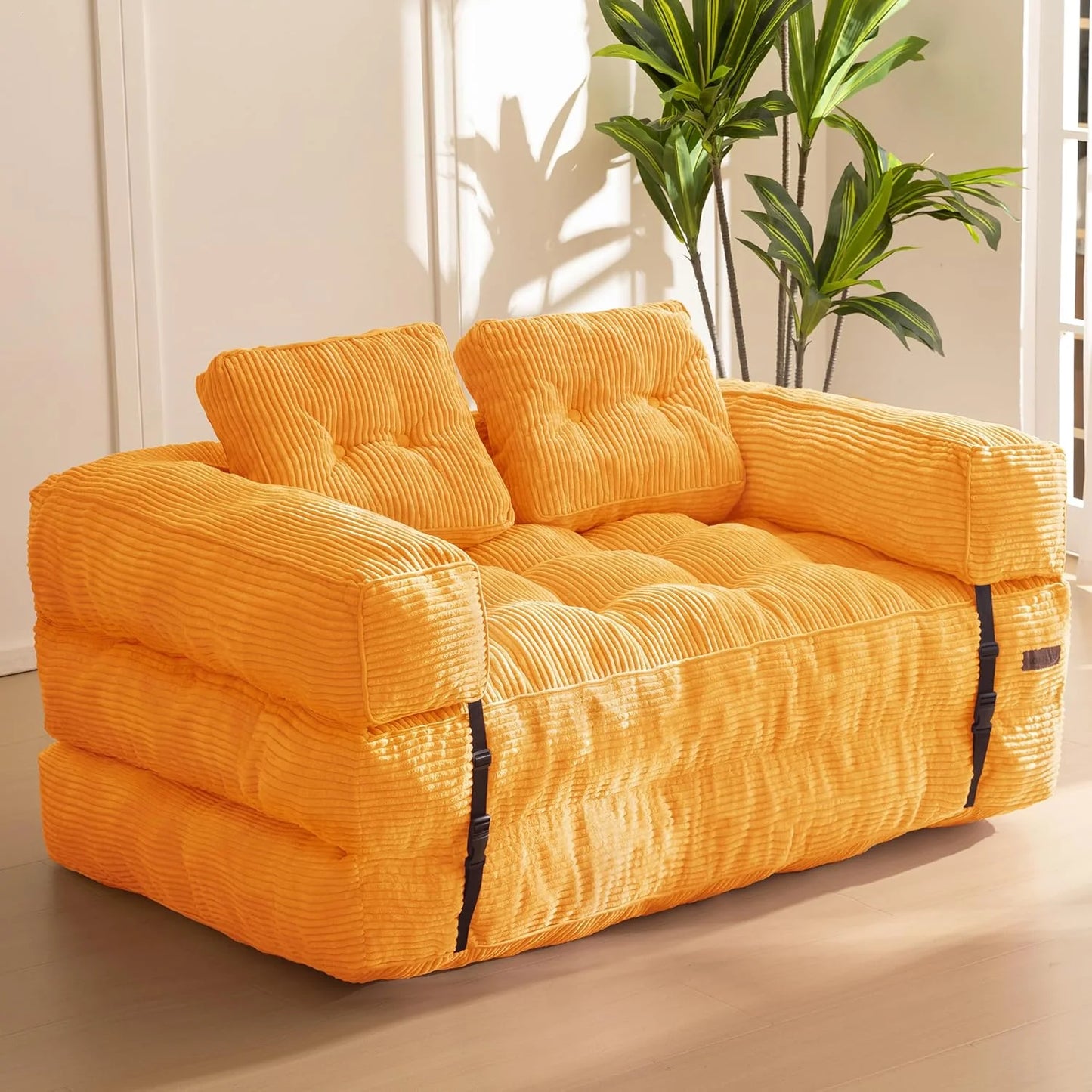 Folding Sofa Bed, L-Shaped Convertible Sofa Bed with Armrests and Pillows,