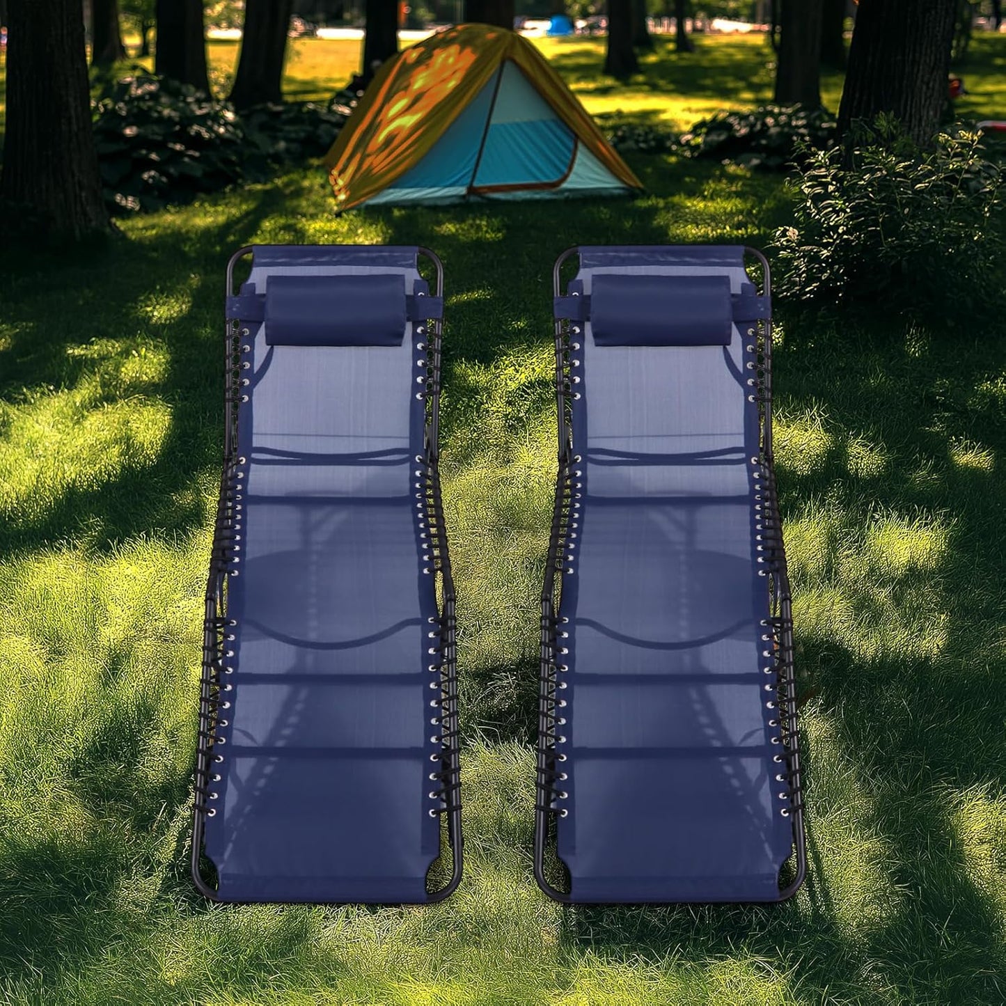 Unovivy Outdoor Chaise Lounge Chairs Set of 2, Portable Folding Pool Lounge Chair with 5-Position Reclining Back, Teslin Tanning Chair for Pool, Beach, Patio, Sunbathing