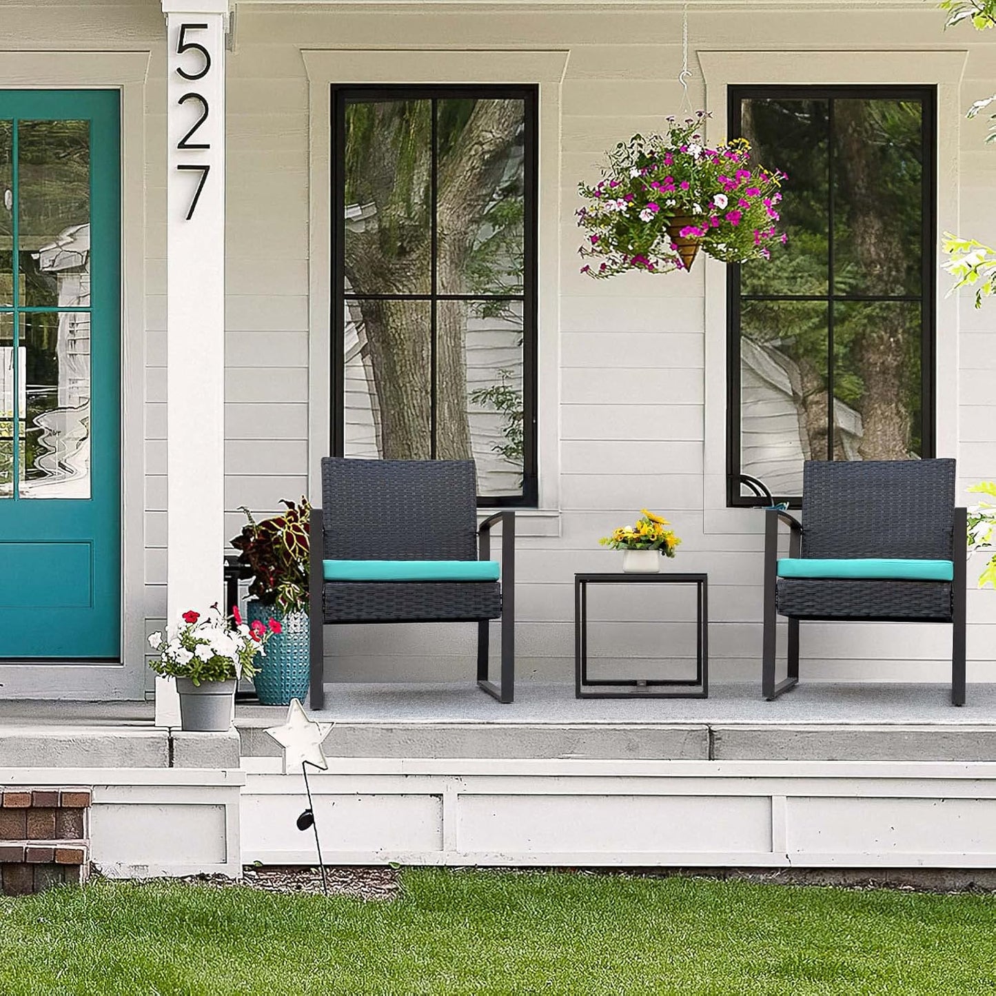 Flamaker 3 Pieces Patio Set Outdoor Wicker Furniture Sets Modern Rattan Chair Conversation Sets with Coffee Table for Yard and Bistro (Black)