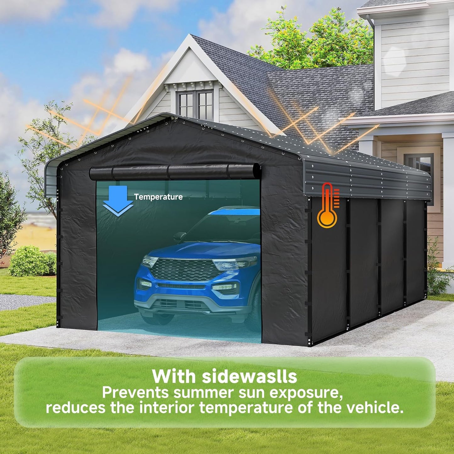 10'x15' Heavy Duty Metal Carport, Outdoor Garage Car Shelter Shade with Heavier Frame