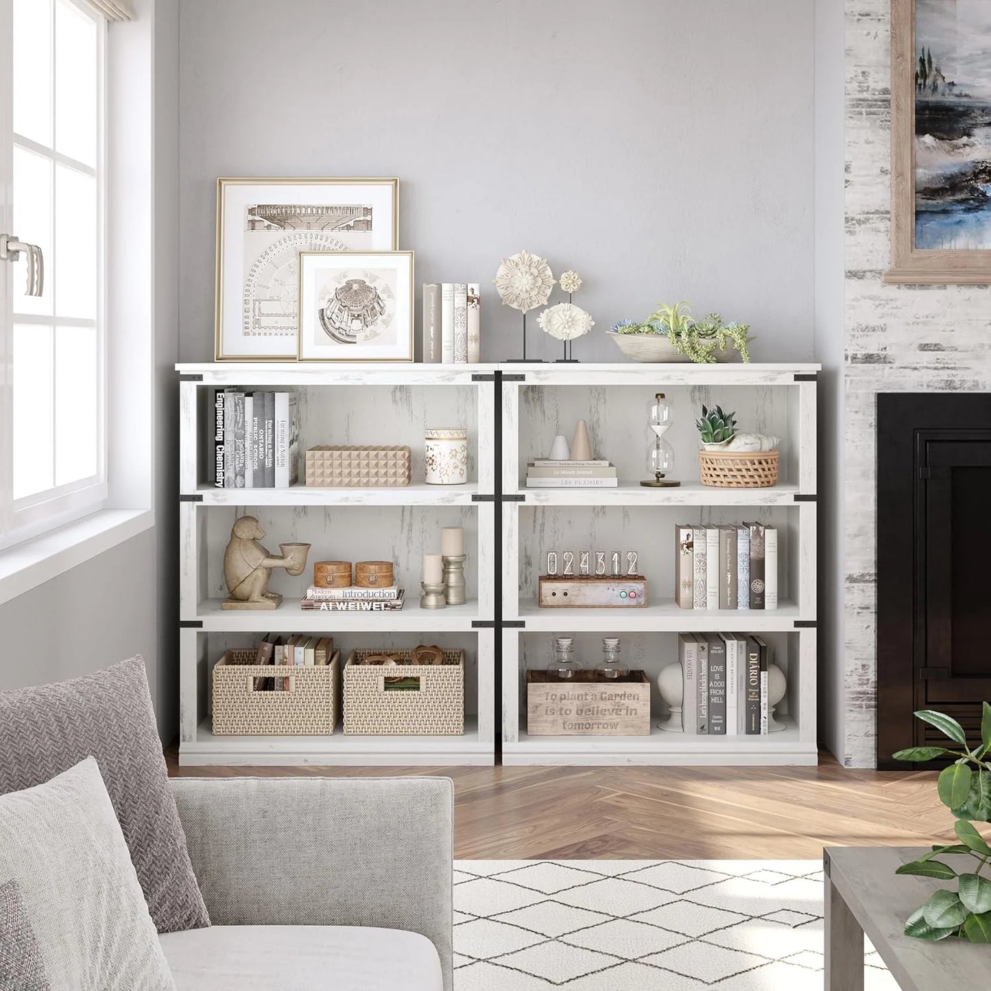 5 Tier Bookcase Farmhouse Book Shelf with Storage Open Display Bookshelves