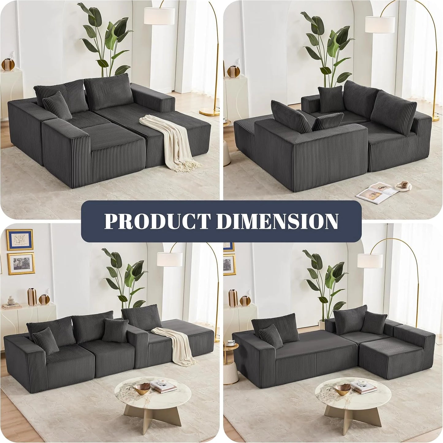 108-inch modular sofa, cloud modular sofa, with deep seat and reclining chair, upholstered sofa