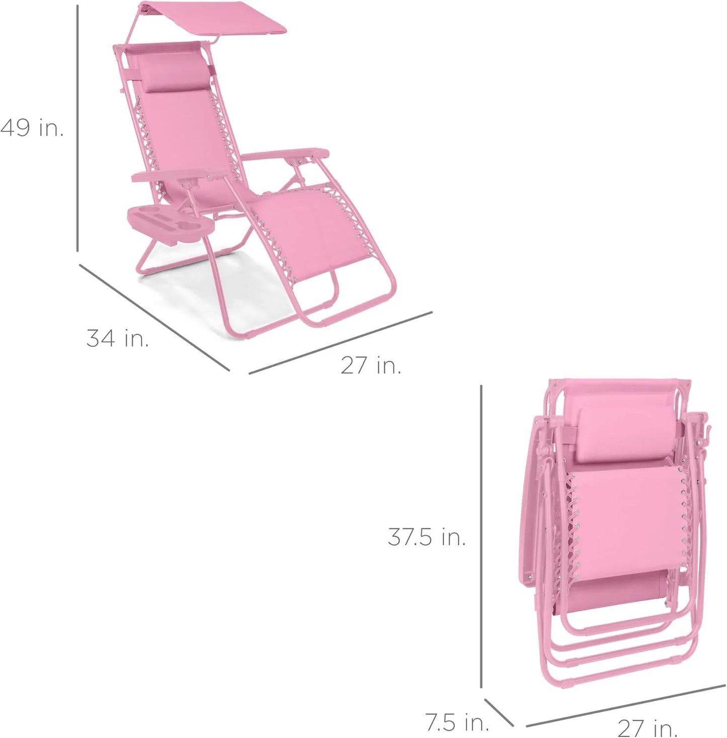 Best Choice Products Folding Zero Gravity Outdoor Recliner Patio Lounge Chair w/Adjustable Canopy Shade, Headrest, Side Accessory Tray, Textilene Mesh - Peacock Blue