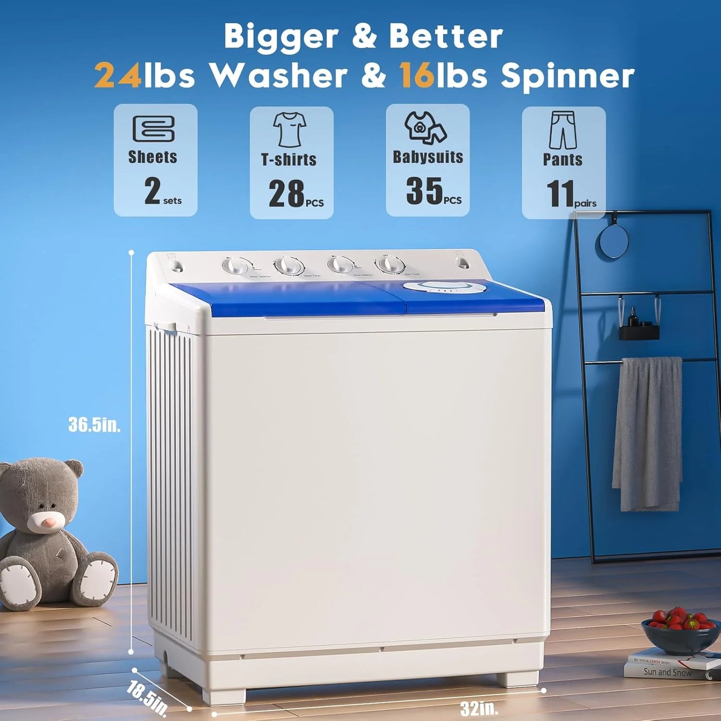 Auertech Portable Washing Machine 28lb Twin Tub Washing Machine Mini Compact Washing Machine with Drain Pump