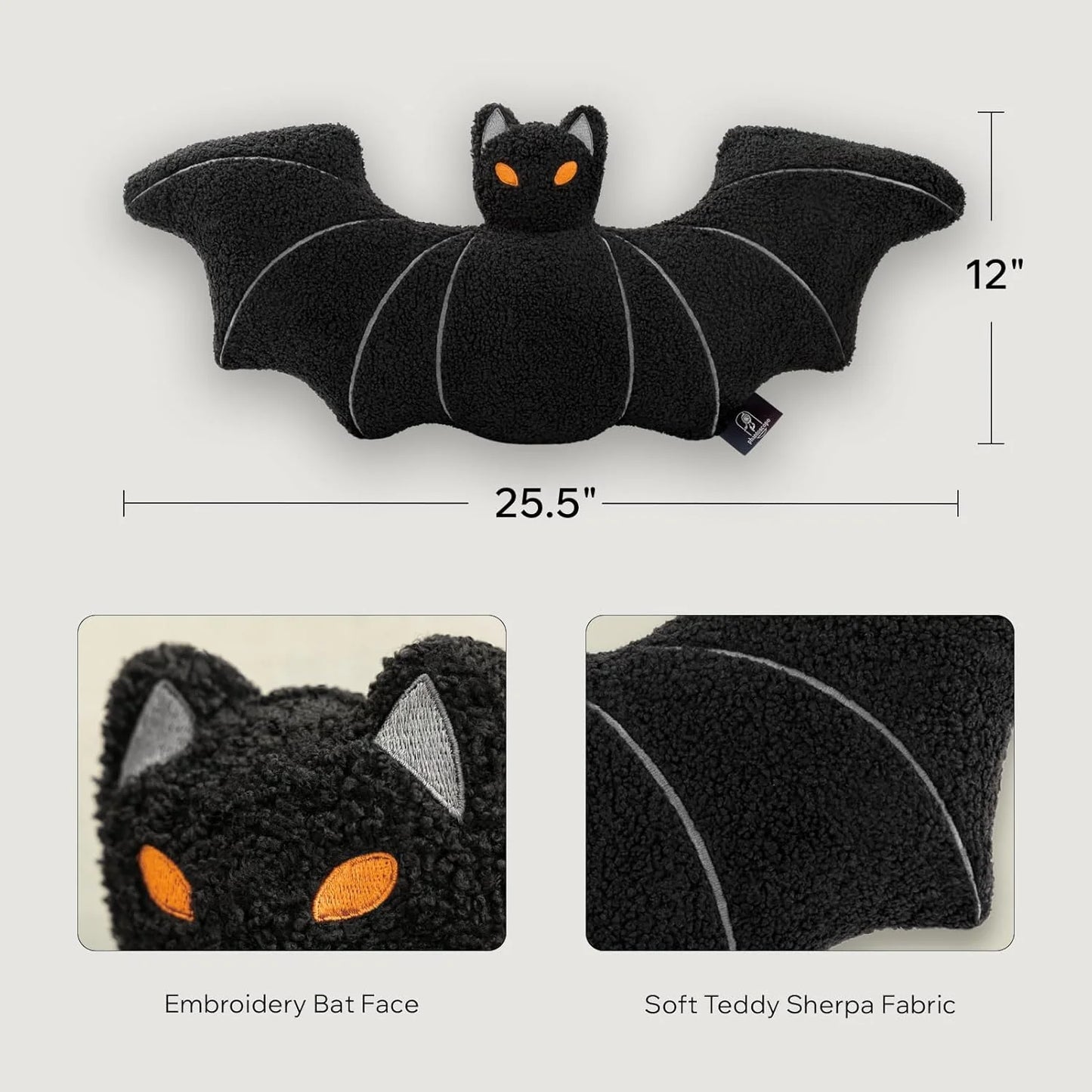 Bat Shaped Throw Pillow Teddy Fleece Embroidery Pillow