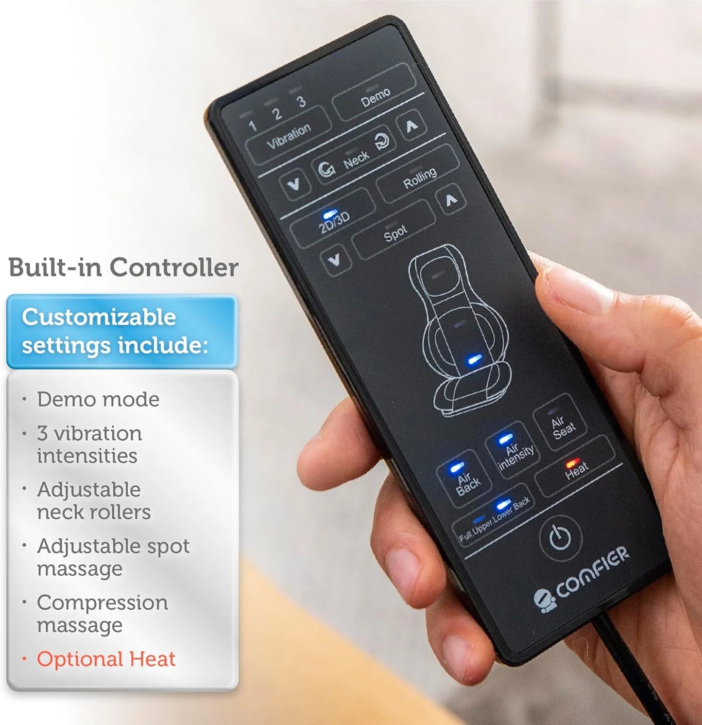 COMFIER Massager Chair with Heat Shiatsu Neck Back Massager Portable with Compress & Rolling Massage Chair Pad for Full Back Neck & Shoulders Full Body Pain