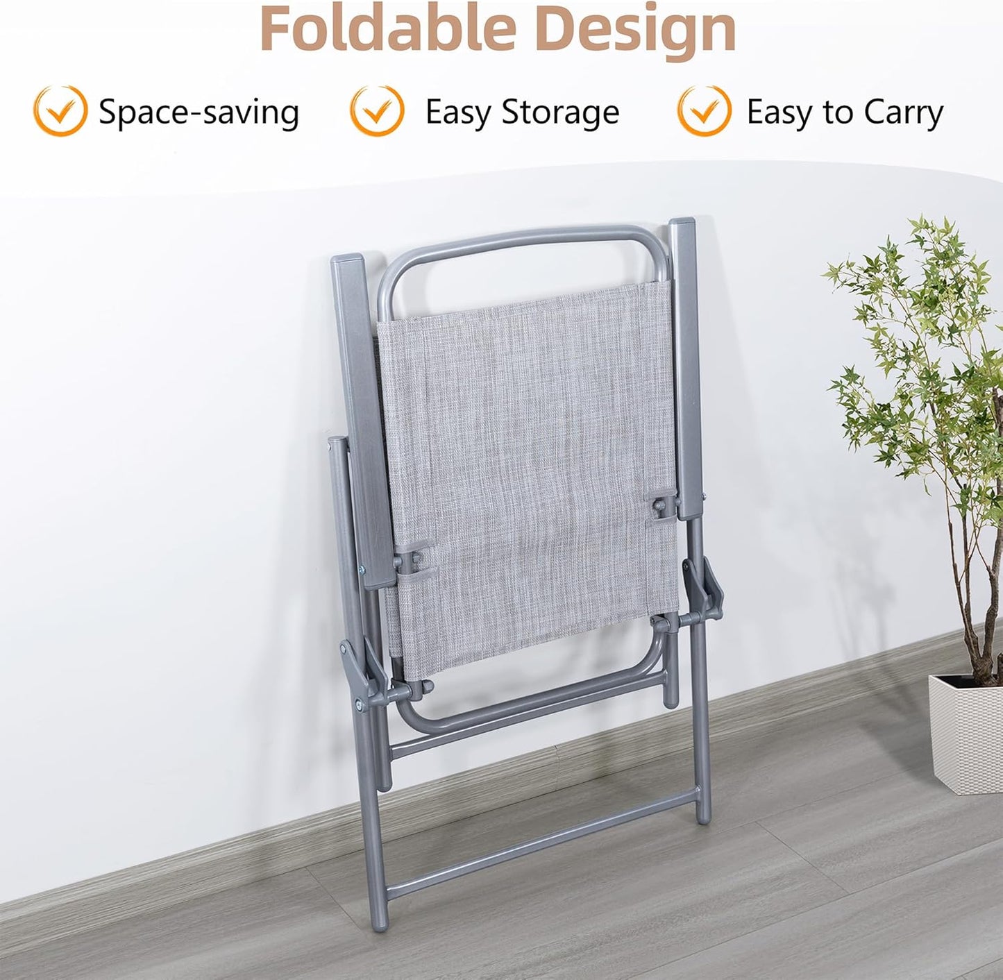 Vongrasig 6 Piece Folding Patio Dining Set,Small Metal Outdoor Garden Patio Table and Chair Set w/Umbrella for Lawn,Deck,Backyard,Black