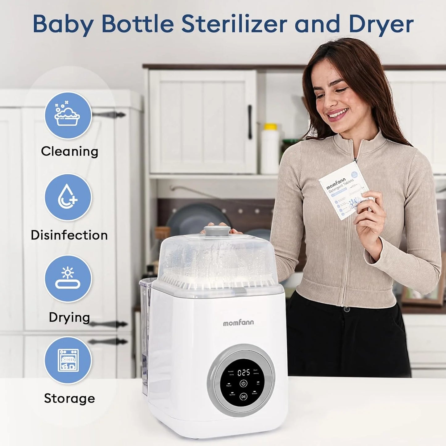 Baby Bottle Washer-19 Min Rapid Wash, Sterilizer and Dryer, All-in-One Cleaner, Bottles, Pump Parts & Baby Essentials