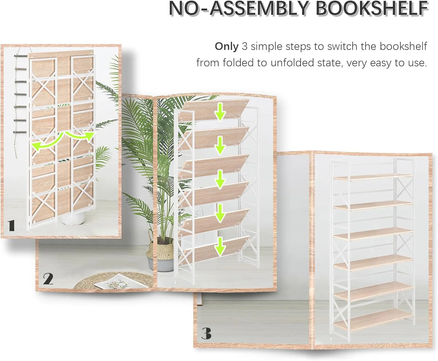 5 Tiers No Assembly Book Shelves 51.2" H Folding Bookshelf Bookcase