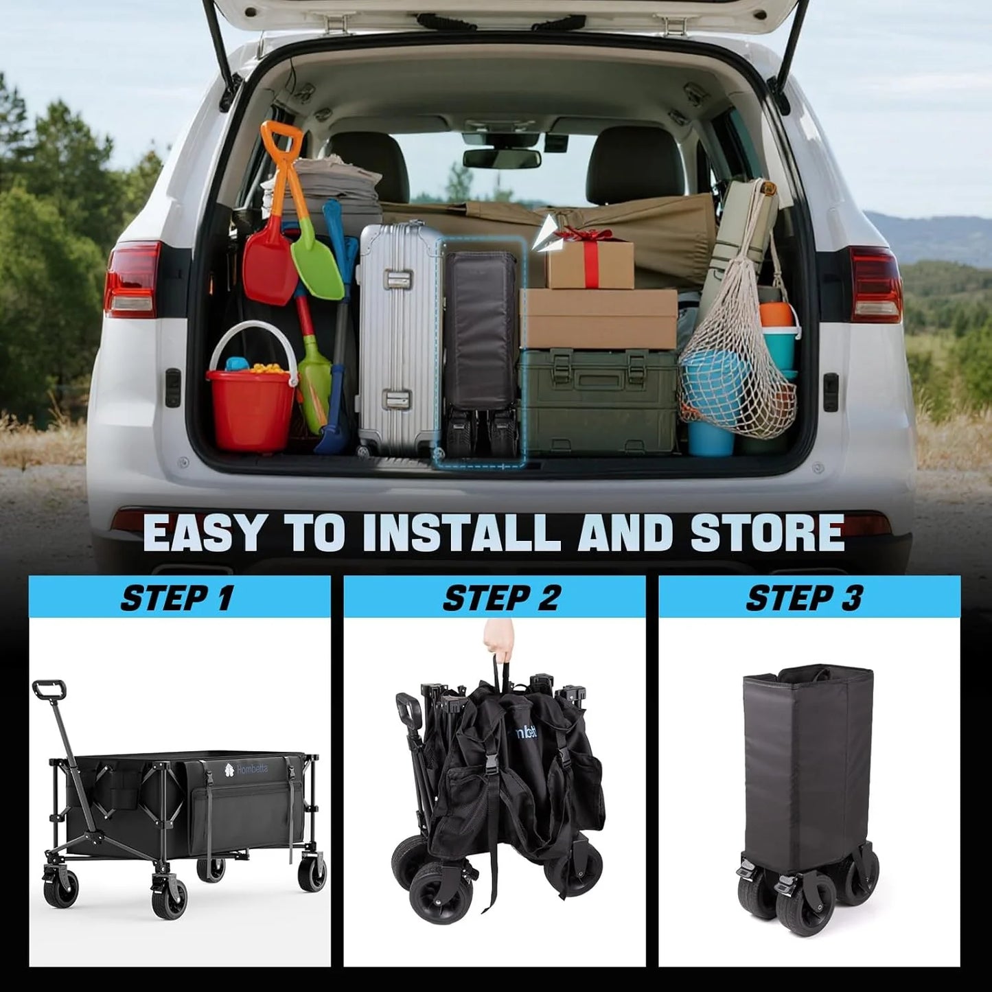 48" Extra Large Folding Travel Cart, 560 lb Capacity, 350 L Heavy Duty Utility Cart with Brakes and All-Terrain Wheels