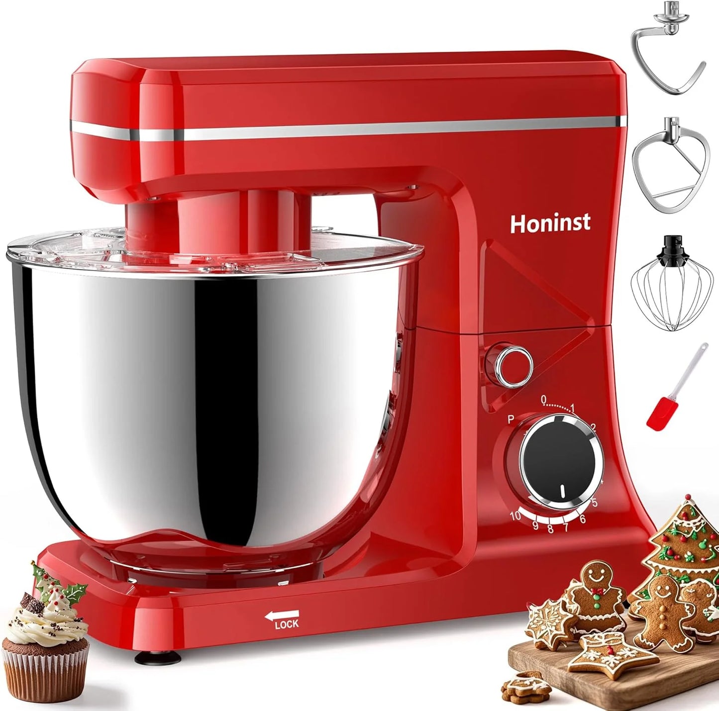10-Speed Stand Mixer with 8-in-1 Splash Guard, Tilt Head, 6-Quart Stainless Steel Bowl + Dishwasher-Safe Dough Hook/Whisk/Blender/Scraper