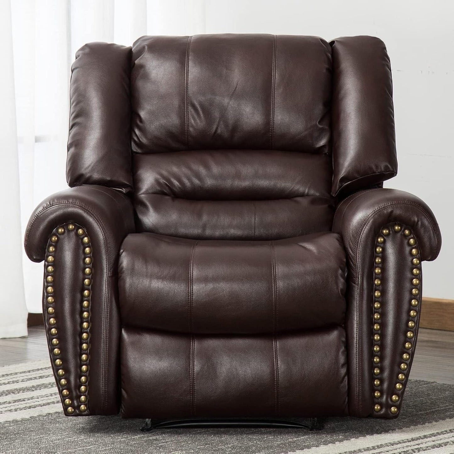 Leather recliner, classic traditional manual recliner, single sofa for living room