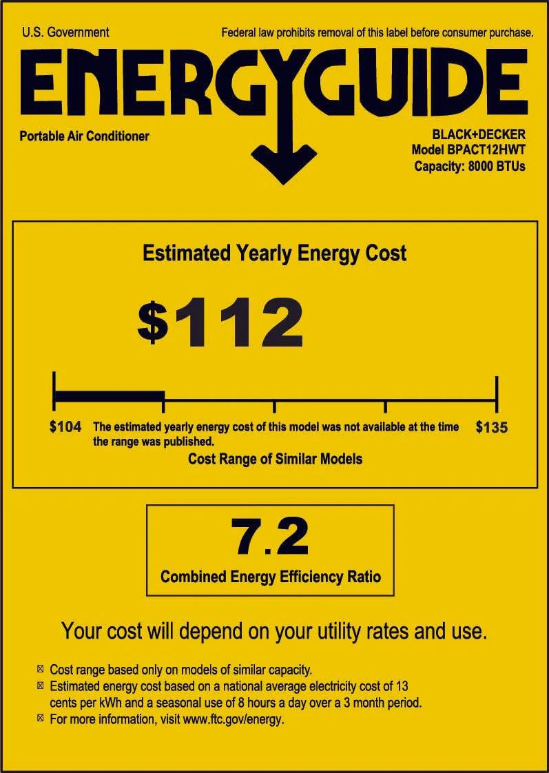 BLACK+DECKER 10,000 BTU Portable Air Conditioner for Rooms up to 450 Sq. with Remote Control, White