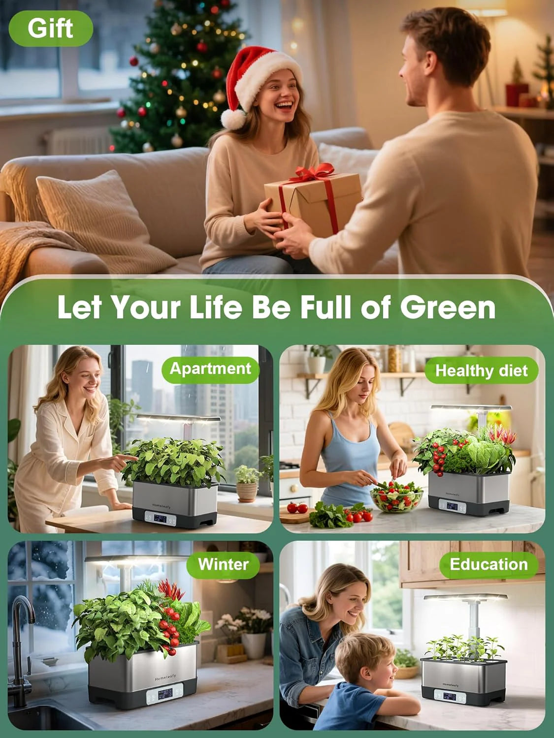 Hydroponic Grow System Kit, 8 Smart Indoor Herb Gardens with WiFi App Control, Seed Pod Kit