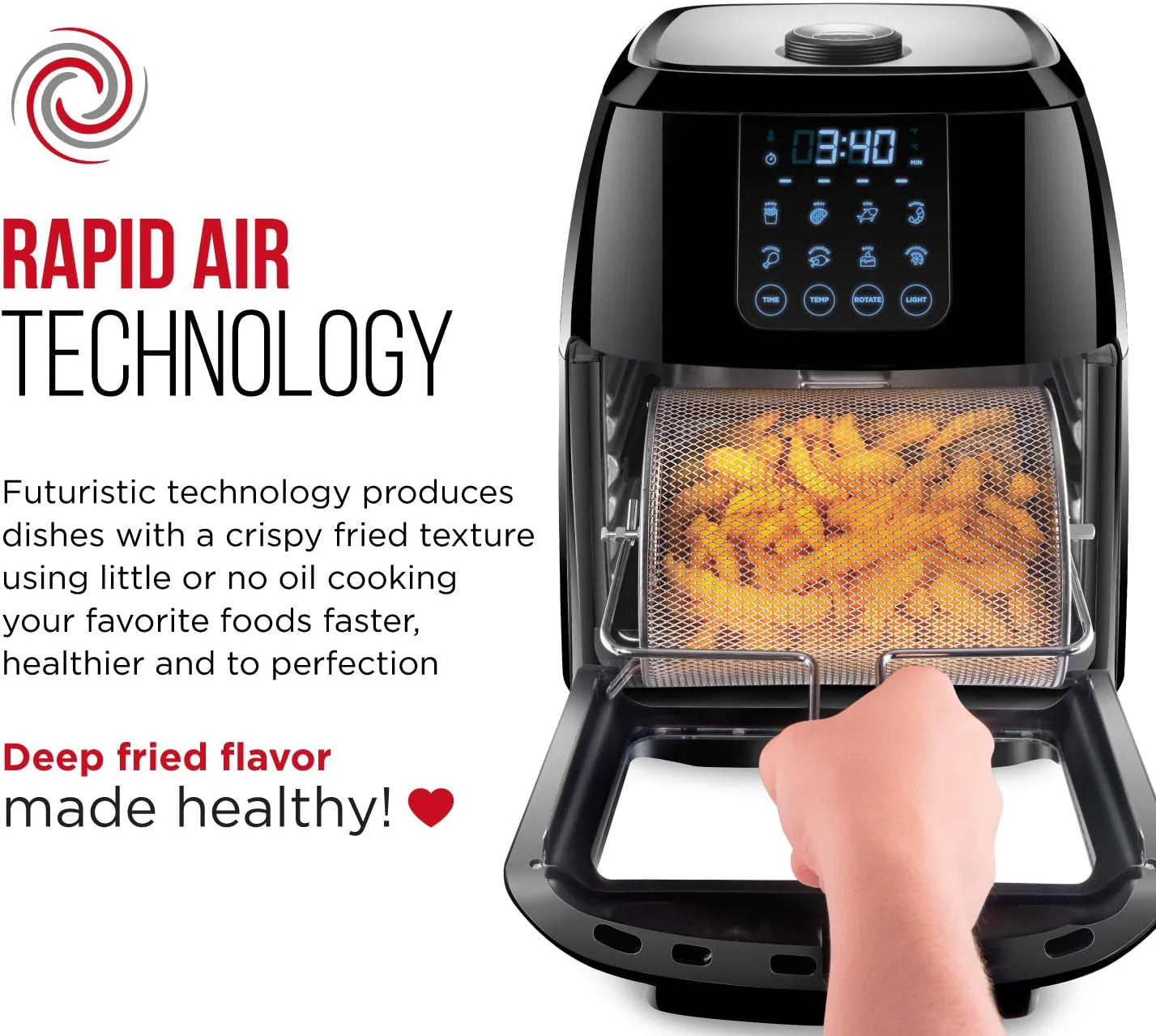 Chefman Compact 6.3-Quart Digital Air Fryer with Rotisserie, Dehydrator, and Convection Oven, 8 Touchscreen Presets