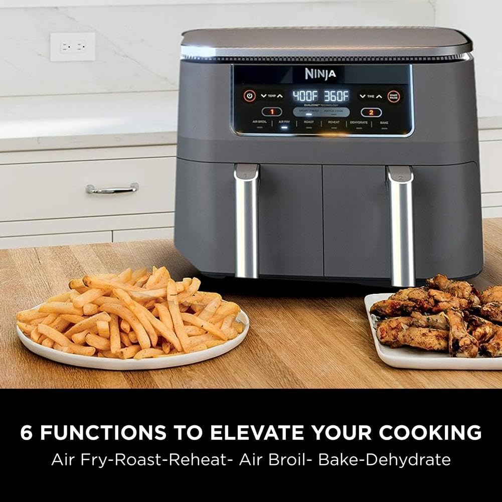 Ninja Foodi 6-in-1 FlexBasket Air Fryer with 7-QT MegaZone & Basket Divider for Large Proteins & Full Meals, Smart Finish Cook 2 Foods 2 Ways, Family Sized Capacity, Air Fry, Roast & More