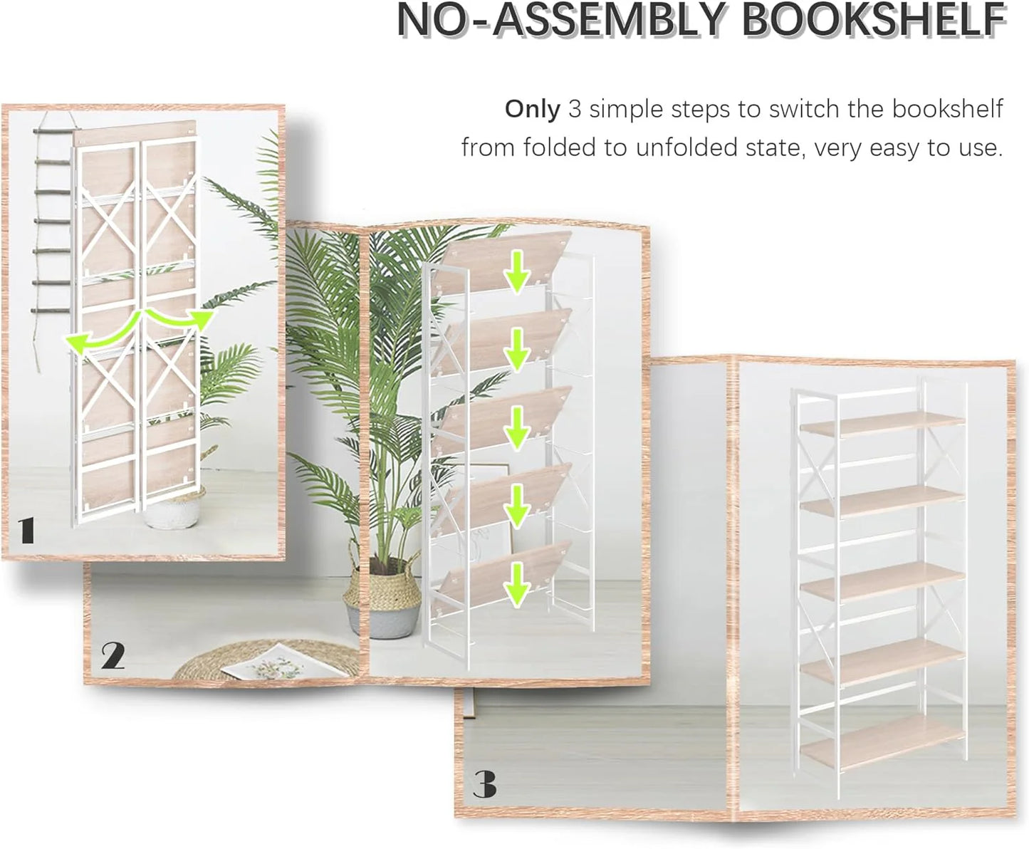 5 Tiers No Assembly Book Shelves 51.2" H Folding Bookshelf Bookcase