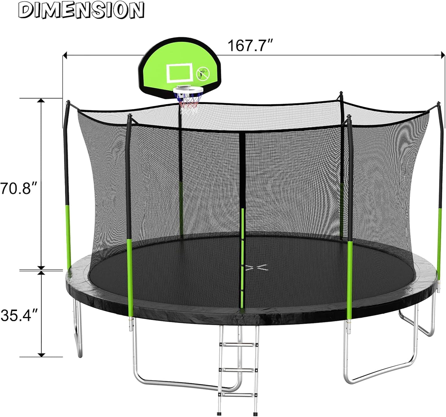 AOTOB 8FT 10FT 12FT 14 FT 15FT Trampoline with Safety Enclosure Net，Outdoor Trampoline with Basketball Hoop, Heavy Duty Jumping Mat and Spring Cover Padding for Kids and Adults, Storage Bag and Ladder