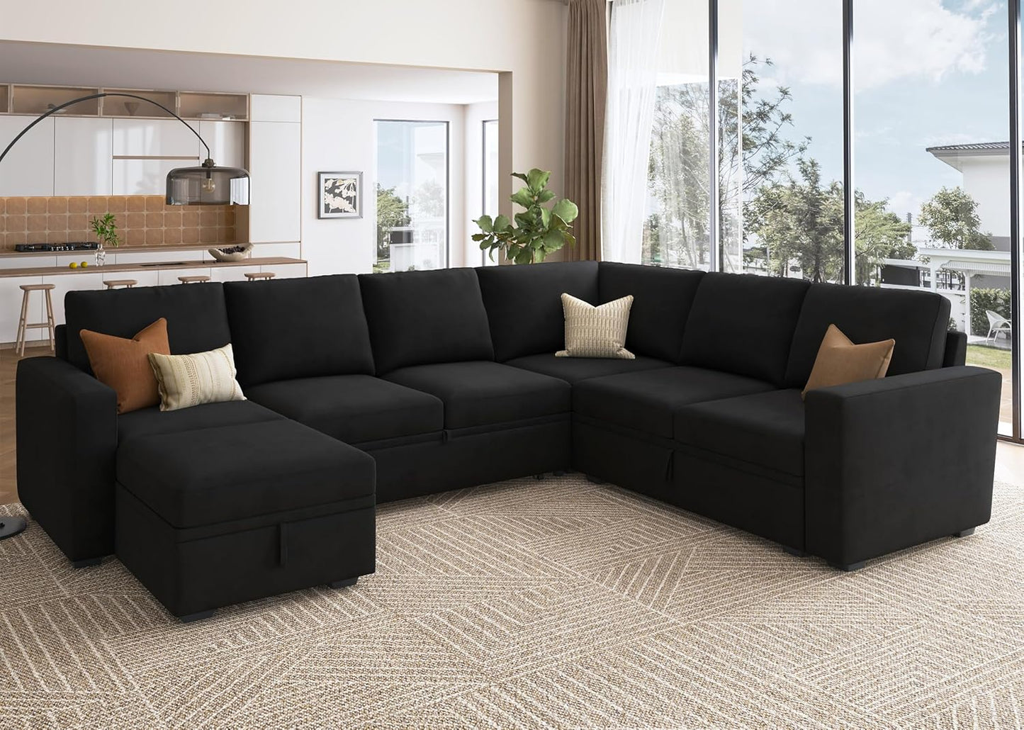 HONBAY Modular Sectional Sleeper Sofa with Pull Out Bed, L Shaped Couch with Storage Seat, Convertible Sectional Couches for Living Room