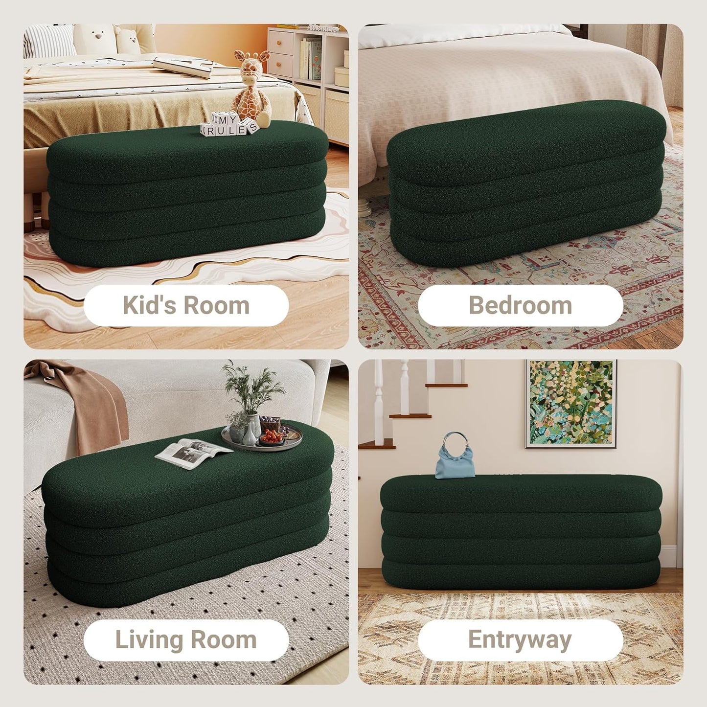 Storage Ottoman Bench 49.2 Inch Upholstered Fabric Storage Bench
