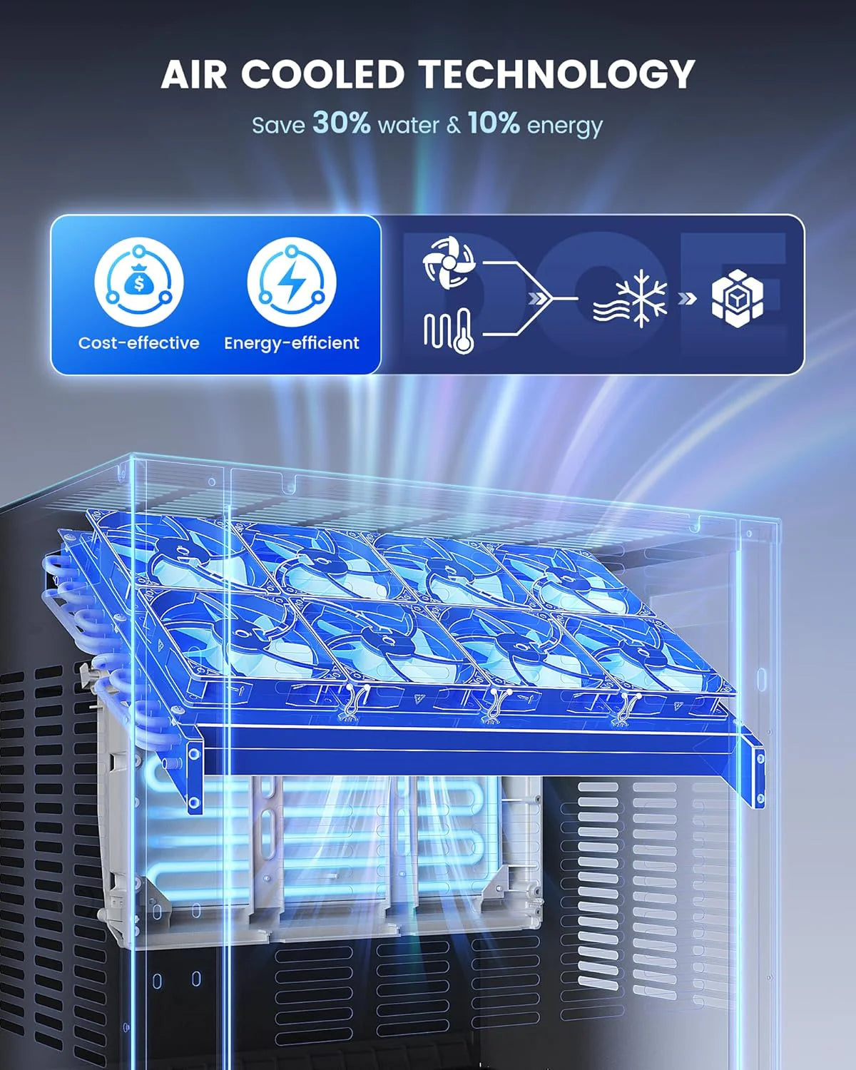 ecozy Portable Ice Maker Countertop, 9 Cubes Ready in 6 Mins, 26 lbs in 24 Hours, Self-Cleaning Machine with Ice Bags/Standing Ice Scoop/Ice Basket for Kitchen Office Bar Party, Aqua