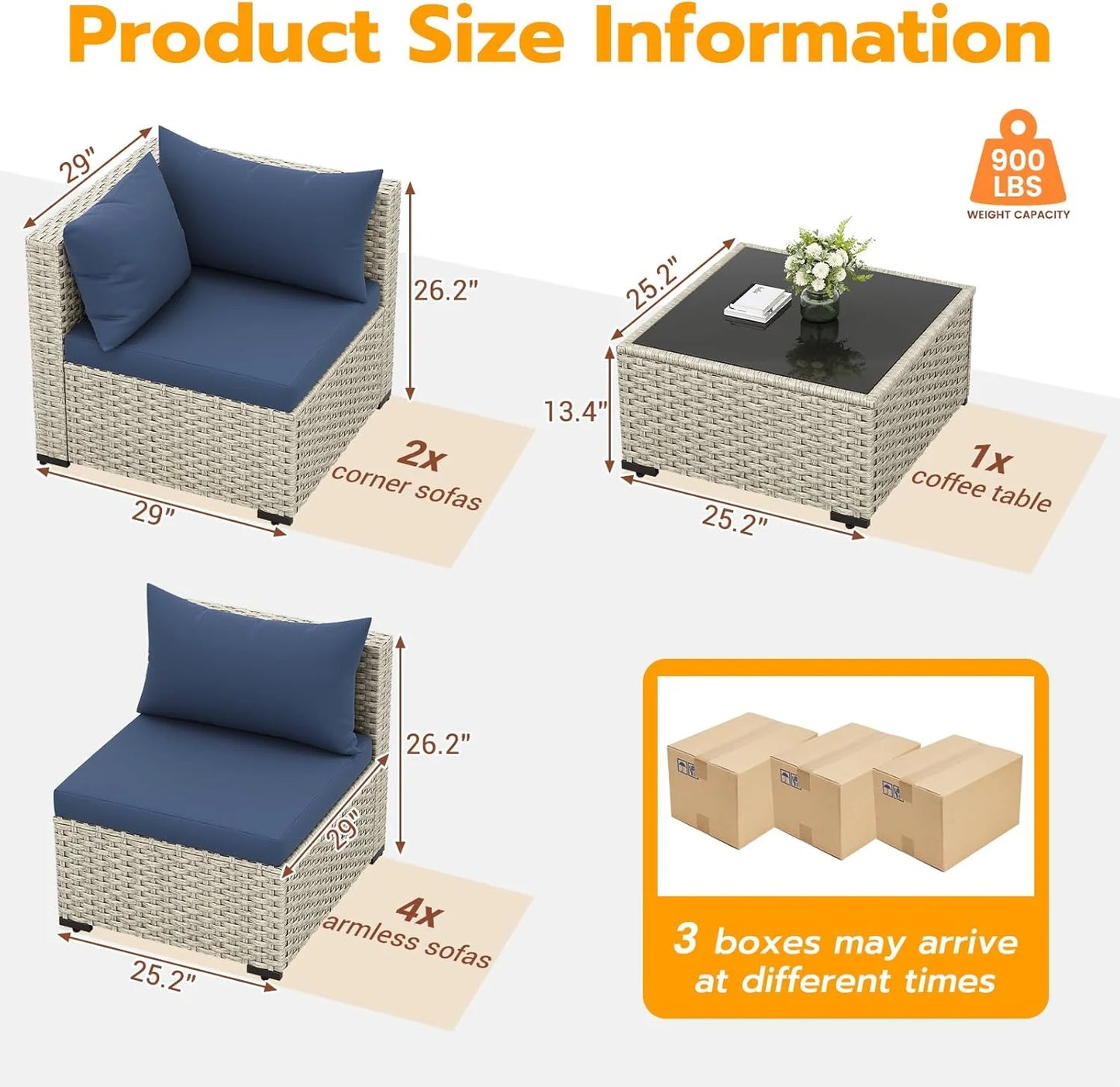 UDPATIO Outdoor Patio Furniture Set, 7-Piece PE Wicker Sectional Sofa with Tea Table, Outdoor Conversation Set