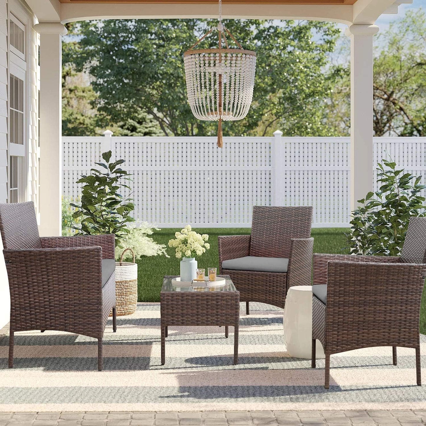 4 piece outdoor patio furniture set rattan chair wicker set