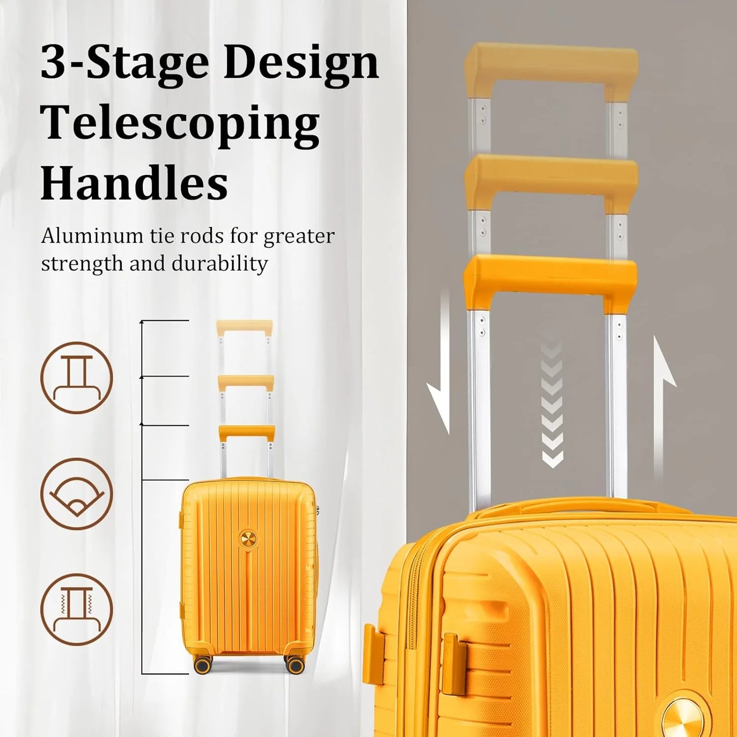 5-piece PP hardshell lightweight travel carry-on luggage set with dual spinner wheels and TSA lock