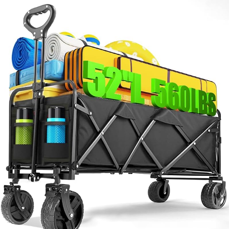 Foldable 4-wheel cart, foldable, 37 inches long, 480 lb capacity, heavy-duty beach cart, shopping cart with wheels