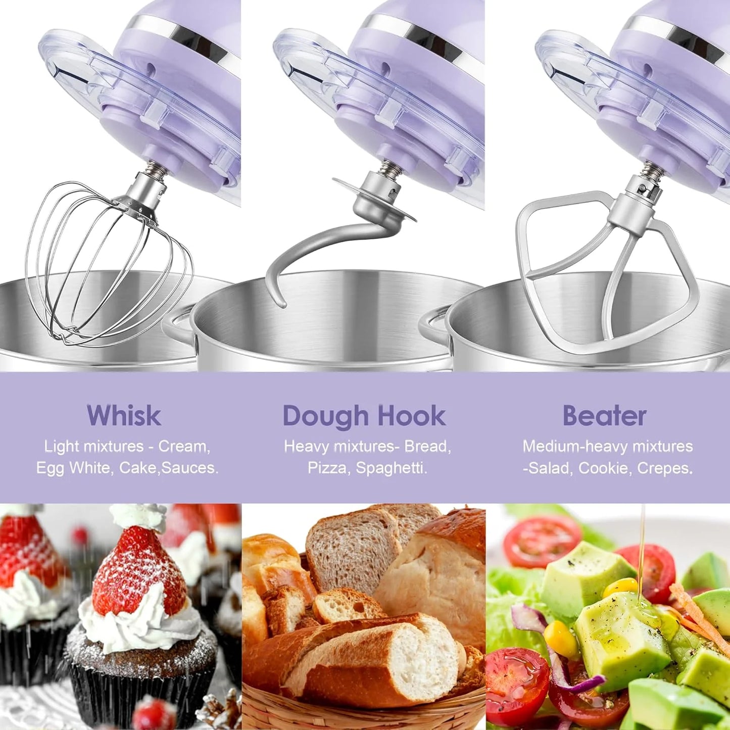 Aucma Stand Mixer,6.5-QT 660W 6-Speed Tilt-Head Food Mixer, Kitchen Electric Mixer with Dough Hook