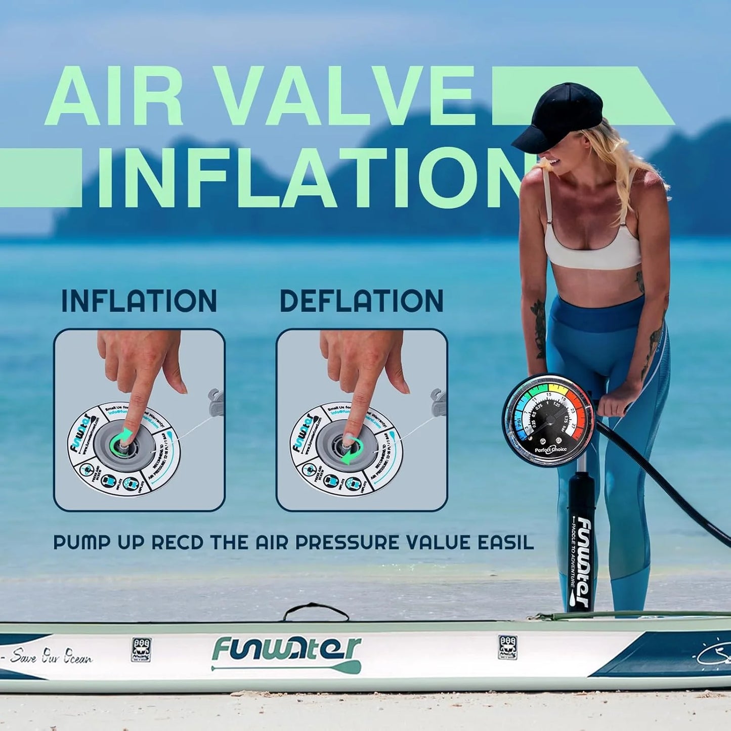 FunWater Inflatable Stand Up Paddle Board with Premium SUP Paddle Accessories, Non-Slip EVA Deck, 11'/10'6' Paddle