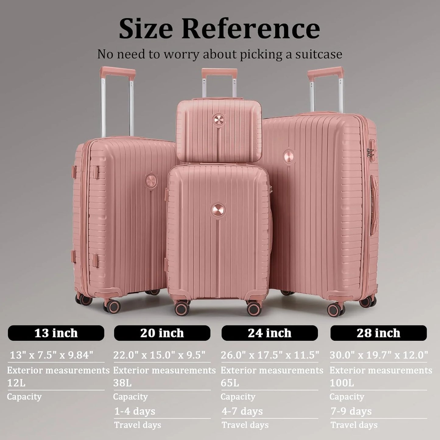 5-piece PP hardshell lightweight travel carry-on luggage set with dual spinner wheels and TSA lock