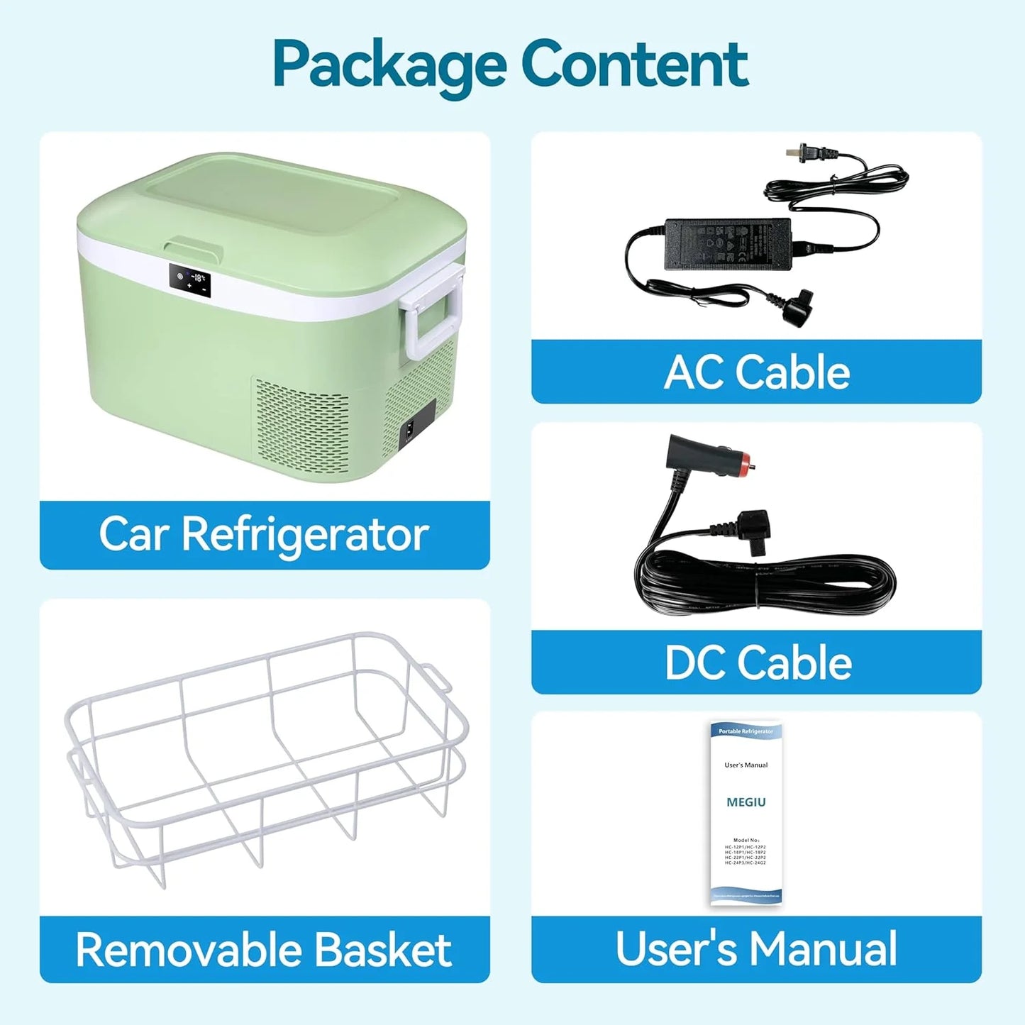 Car Fridge Portable 12 Volt Refrigerator 23 Quart (22 Liter) Freezer Compressor Cooler 12V/24V DC 110～240 V AC for Outdoor, Camping, Travel, Home Use -18℃~+15℃ (Green)