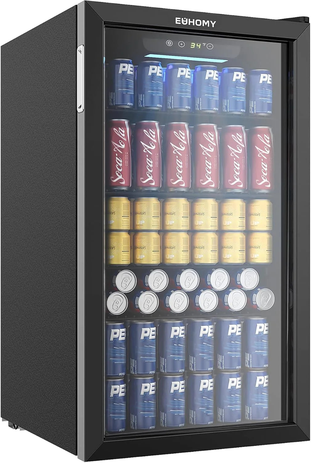 EUHOMY Beverage Refrigerator Cooler, 130 Can Mini Fridge with Glass Door for Soda Beer or Wine, Beverage Cooler for Home, Office, Bar with Adjustable Removable Shelves, Silver