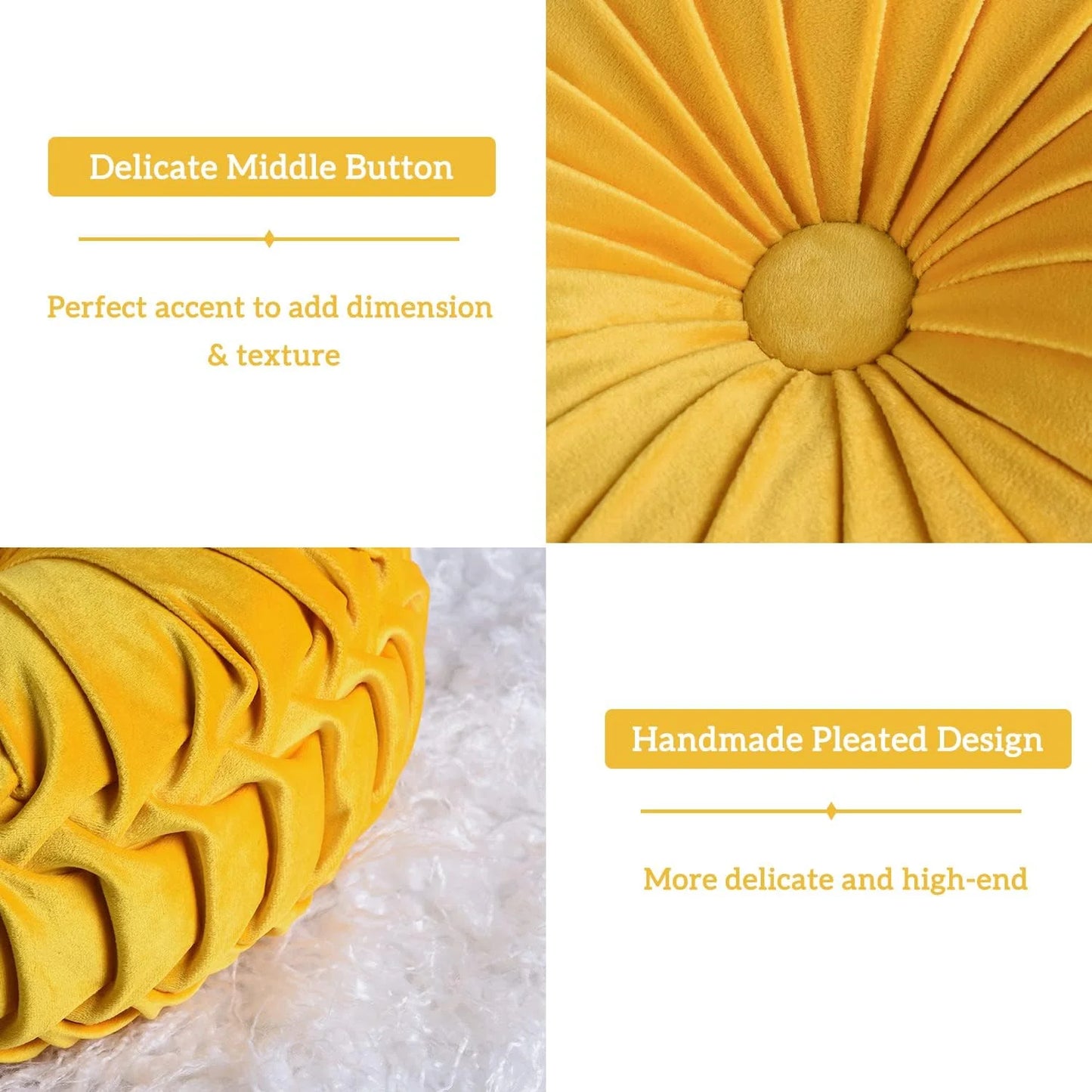 Set of 2 Decorative Round Pleated Throw Pillows