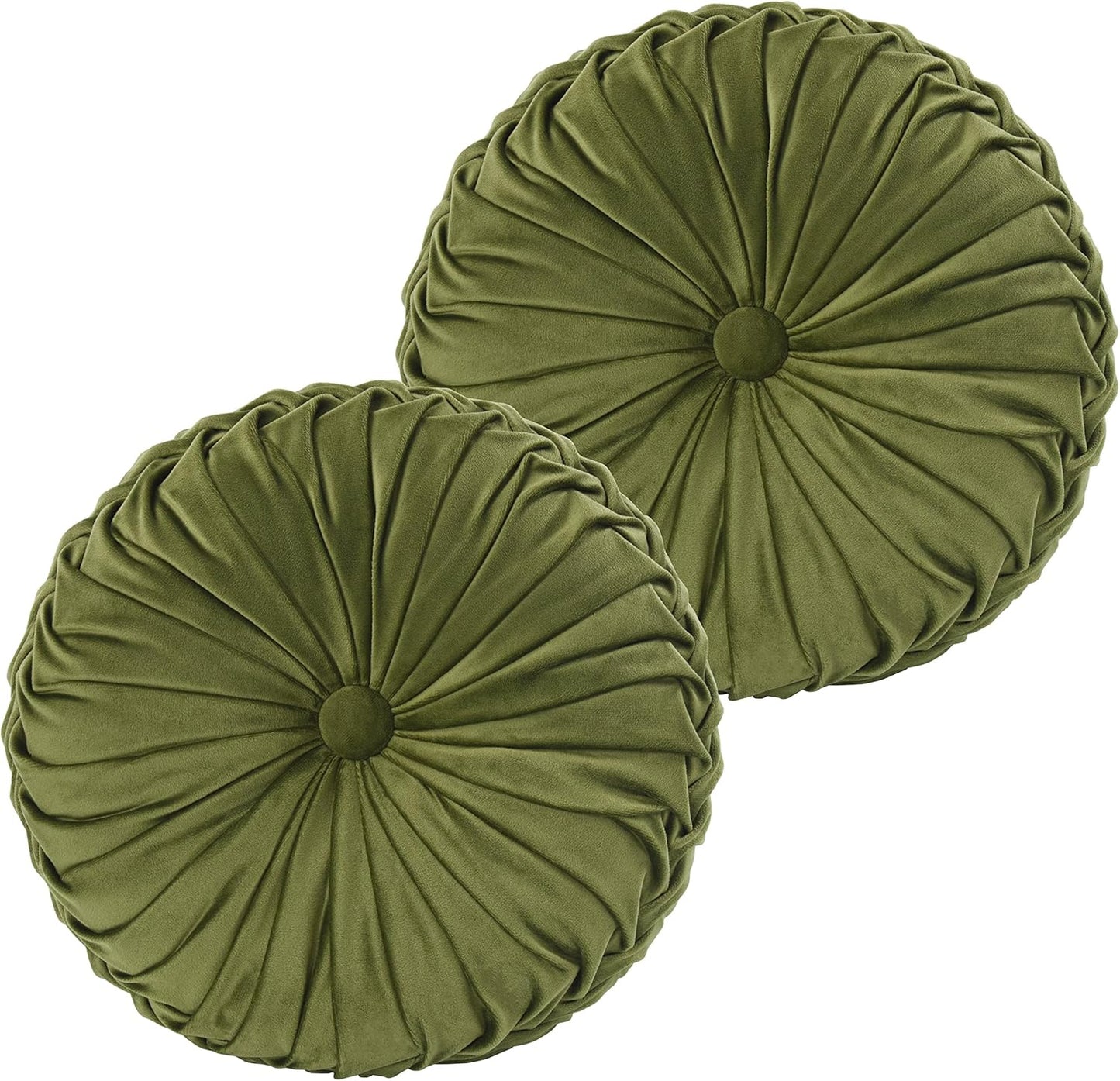 Set of 2 Decorative Round Pleated Throw Pillows