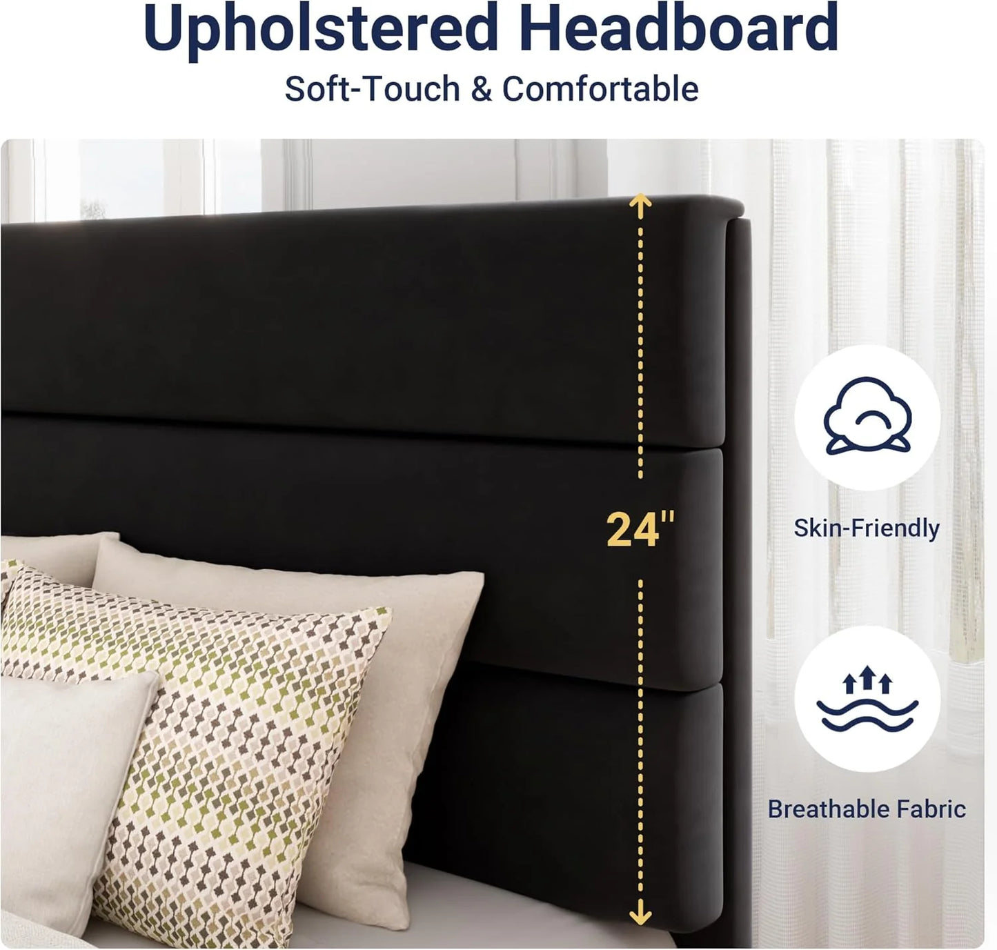 Allewie Queen Size Platform Bed Frame with Fabric Upholstered Headboard and Wooden Slats Support, Fully Upholstered Mattress Foundation/No Box Spring Needed