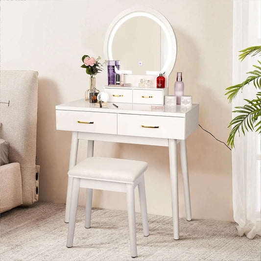 Vanity Desk with Lighted Mirror - 3 Color Lighting Modes Adjustable Brightness