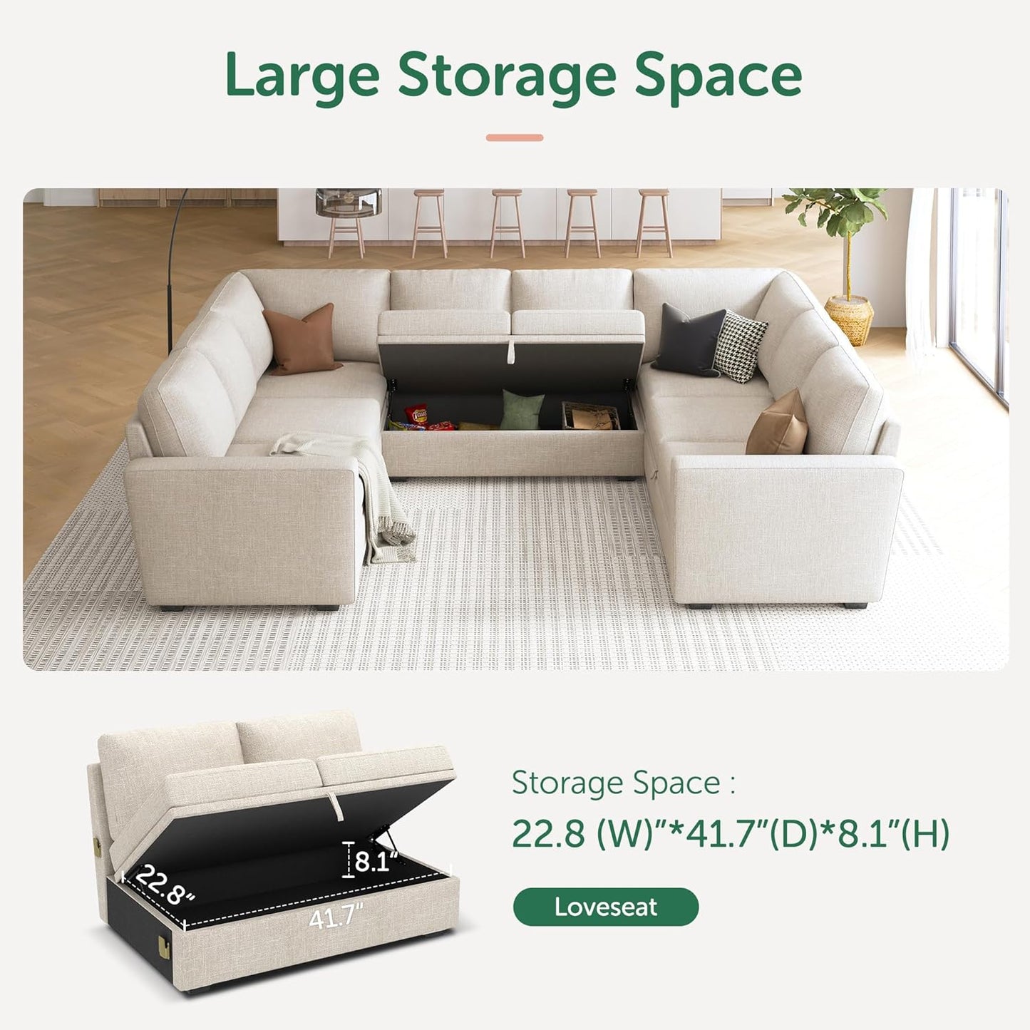 HONBAY Modular Sectional Sleeper Sofa with Pull Out Bed, L Shaped Couch with Storage Seat, Convertible Sectional Couches for Living Room