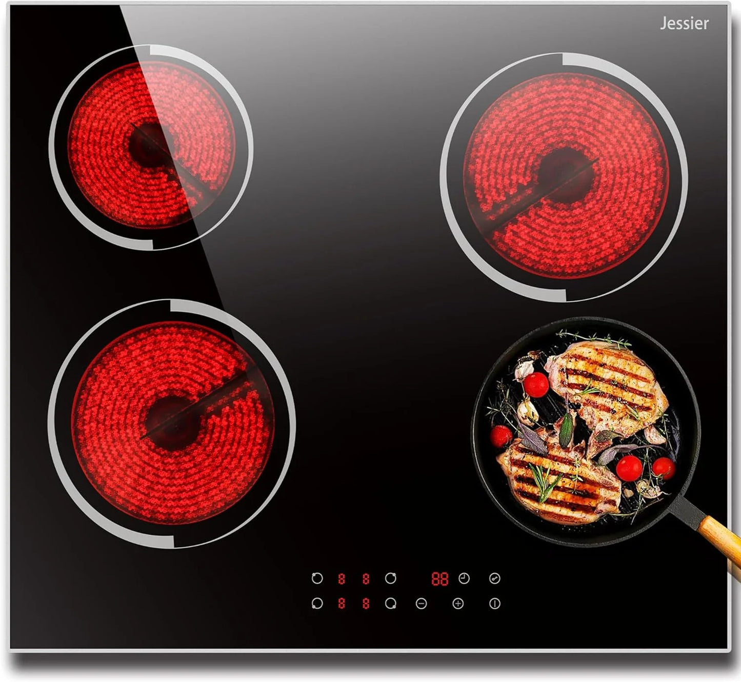 Electric Cooktop 30 Inch - 5 Burners Built-in Ceramic Cooktop, 30" Electric Stove Top with Glass Protection Metal Frame, 9 Heating Level, 8400W, 220-240V for Hard Wire(No Plug)