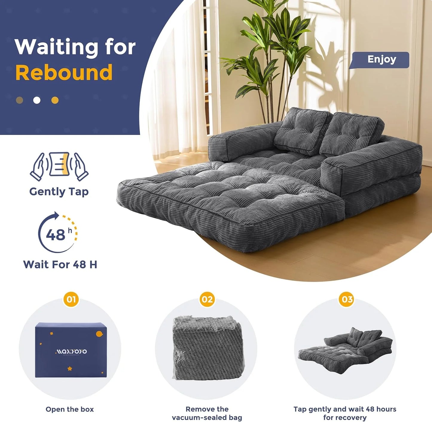 Folding Sofa Bed, L-Shaped Convertible Sofa Bed with Armrests and Pillows,