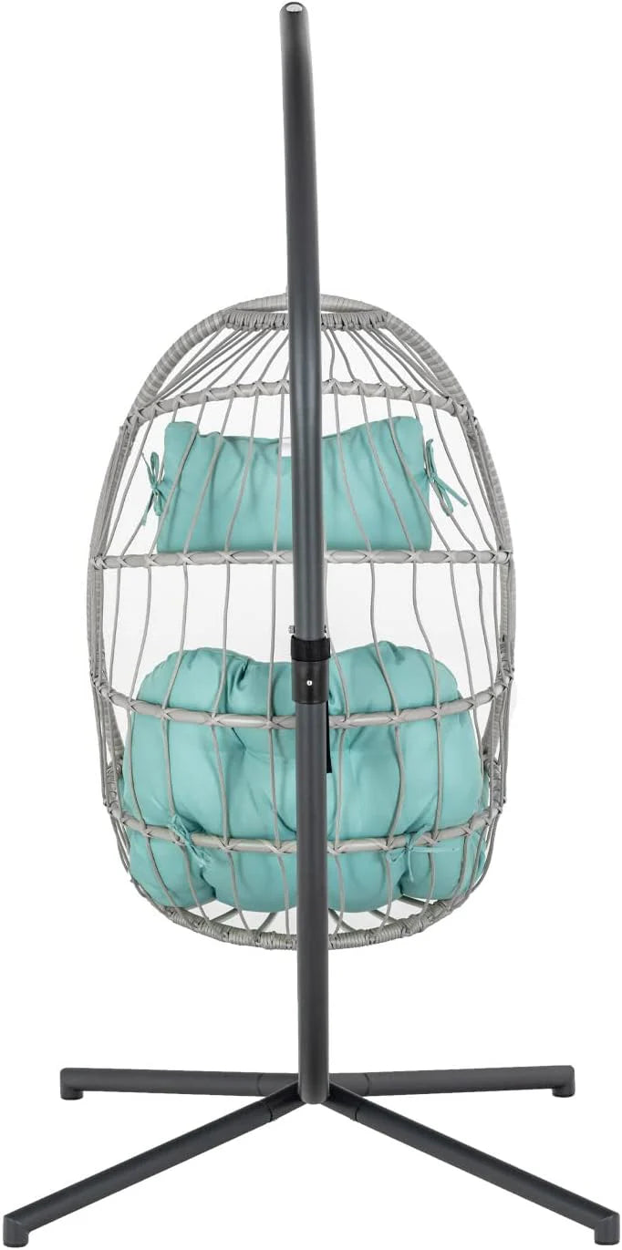 Yechen Indoor Outdoor Egg Hanging Chair with Stand, Patio Wicker Swing Egg Chair Indoor Swinging Chair Outdoor Hammock Egg Chair 350lbs Capacity for Patio Bedroom Balcony, Charcoal Grey (EG-001)