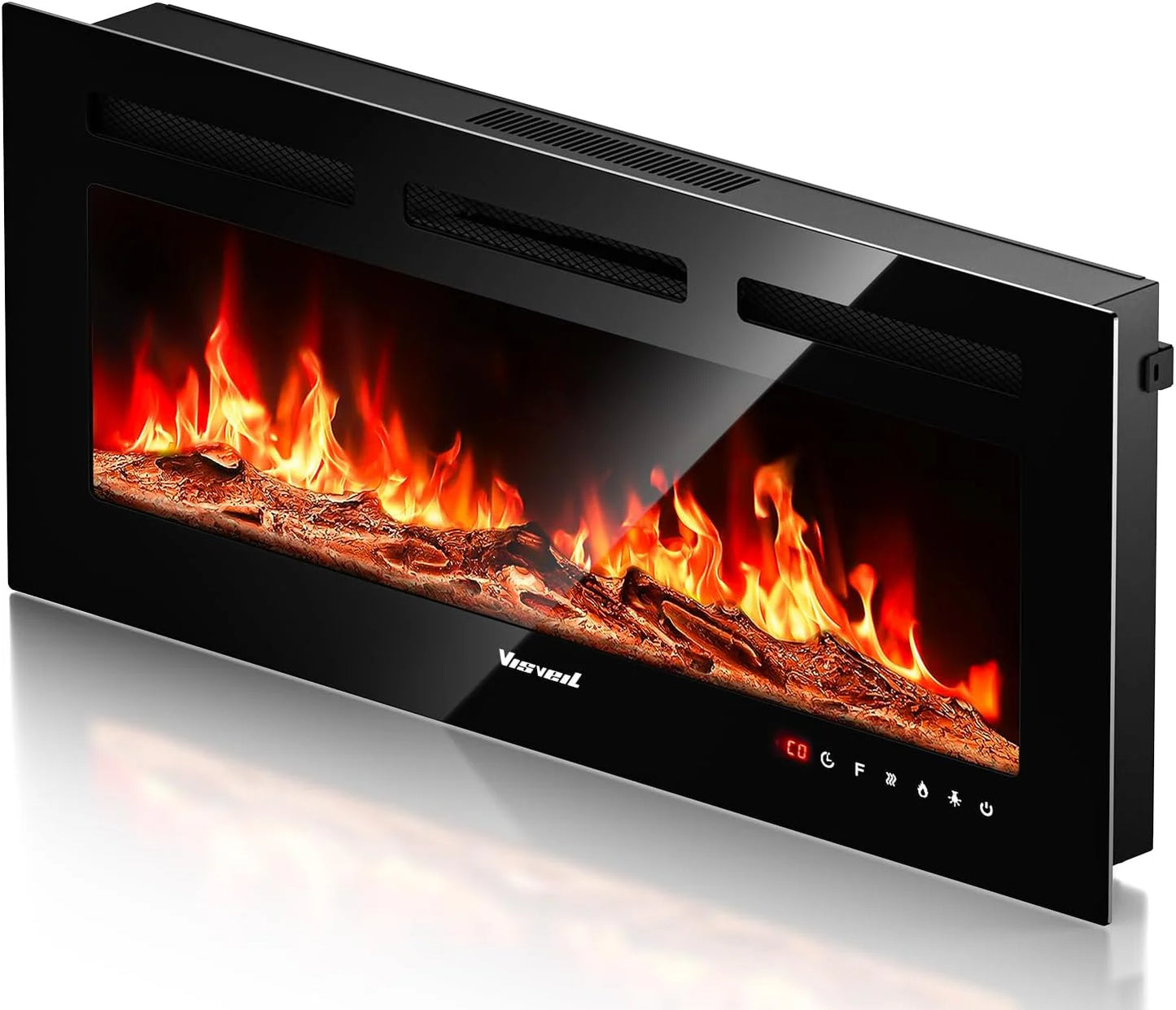 Electric Fireplace 60Inch,Wall Mounted Electric Fireplace Heater with Timer Inserts，TV Stand Touch Screen and Realistic Flame,Log Set,Crystal Flames 750 to 1500W，Remote for Living Room