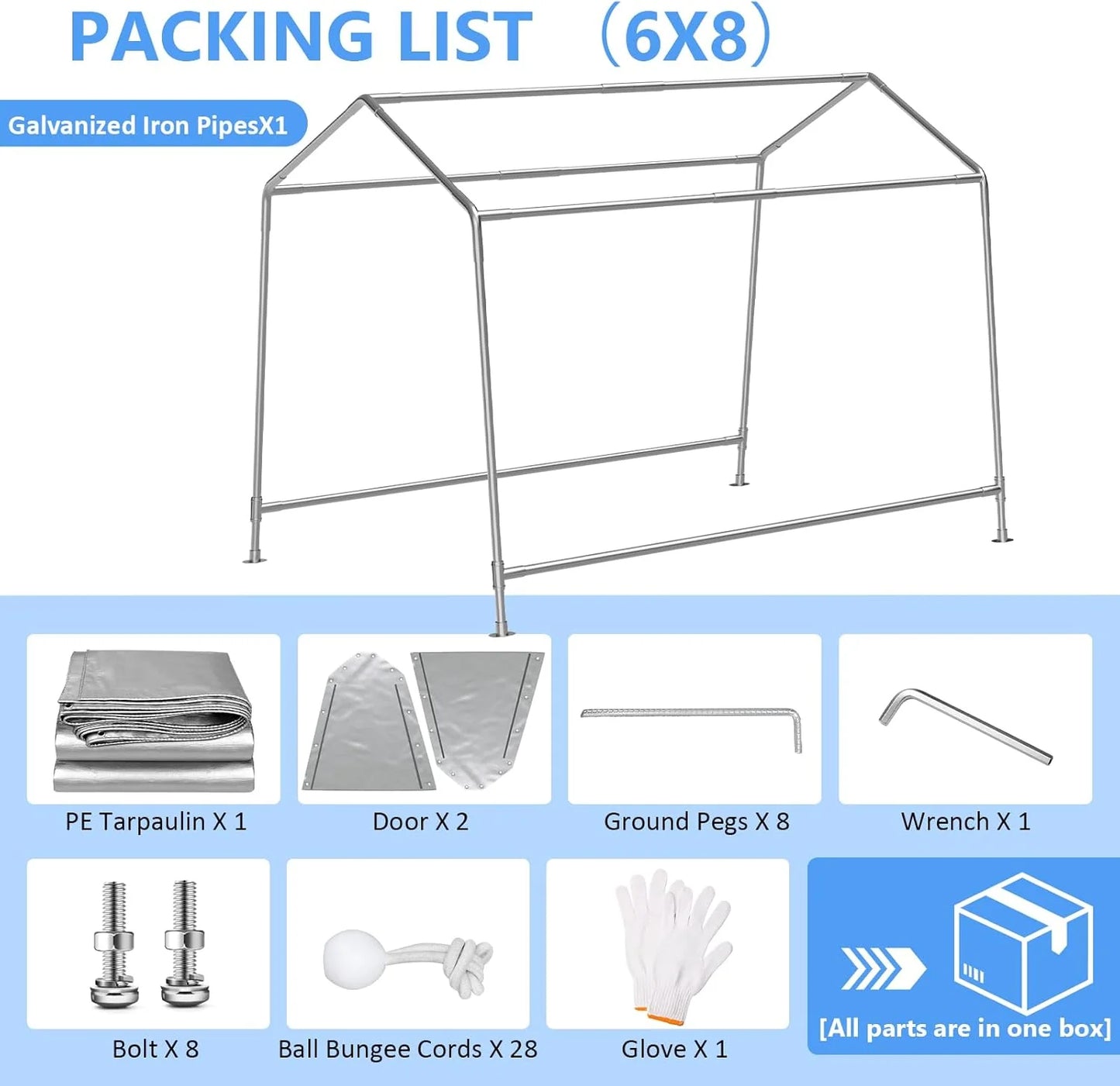 6x8 ft Heavy Duty Carport Tent Portable Garage with Removable Side Walls and Door Four Seasons Tarpaulin
