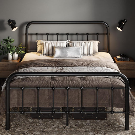 Allewie Queen Size Metal Platform Bed Frame with Victorian Style Wrought Iron-Art Headboard/Footboard, No Box Spring Required