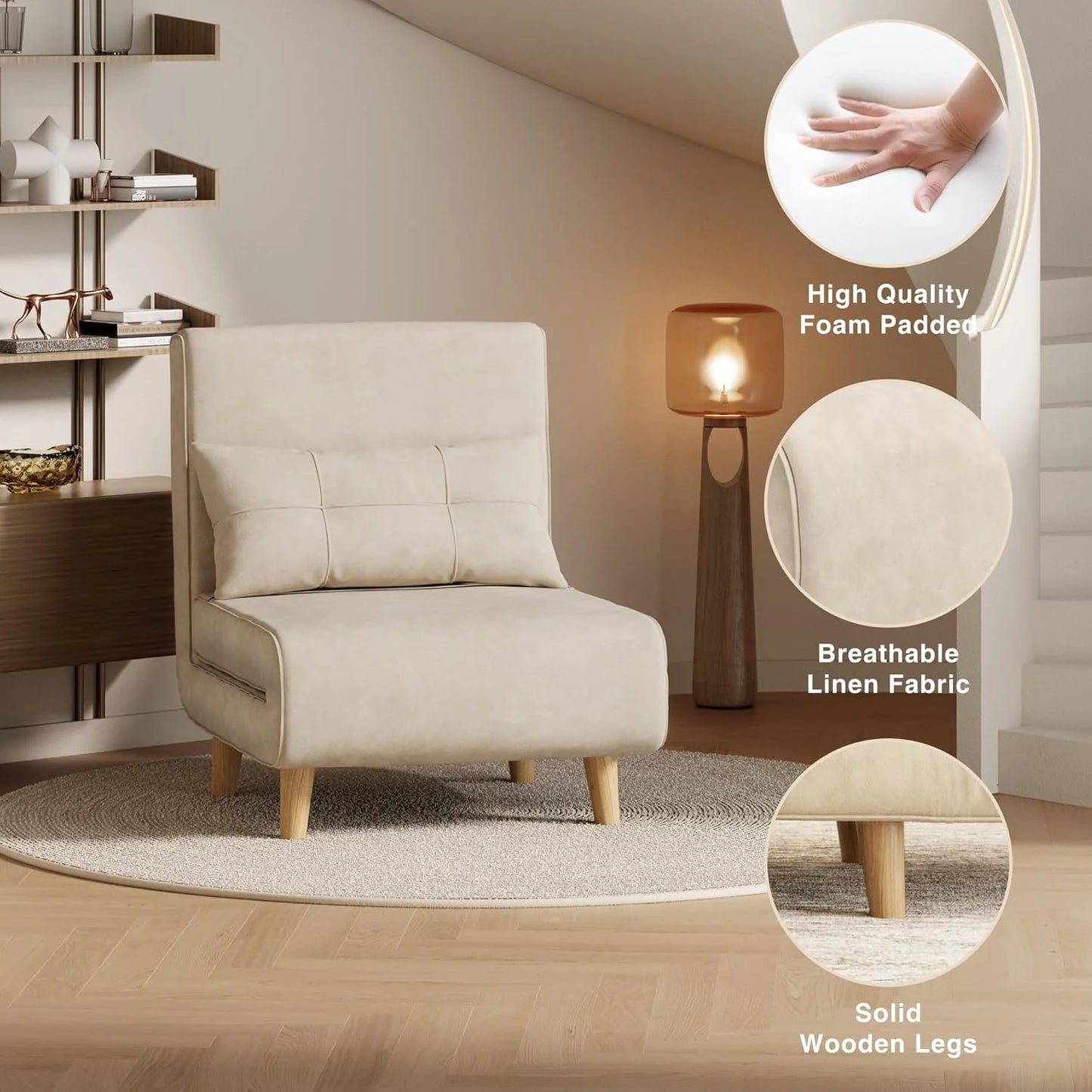 3-in-1 sleeper chair bed, convertible chair bed futon sofa with adjustable backrest